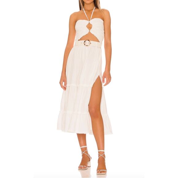 V. Chapman White Tiered Ruffle Midi Dress Size 10 Cutout Corset Resort $385 NEW - Picture 1 of 10